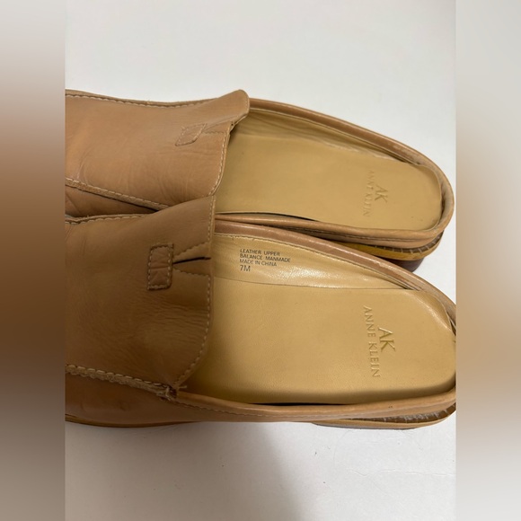Ann Klein camel tan leather loafers‎ clogs flats square toe slip on mules size 7 - Picture 5 of 12
